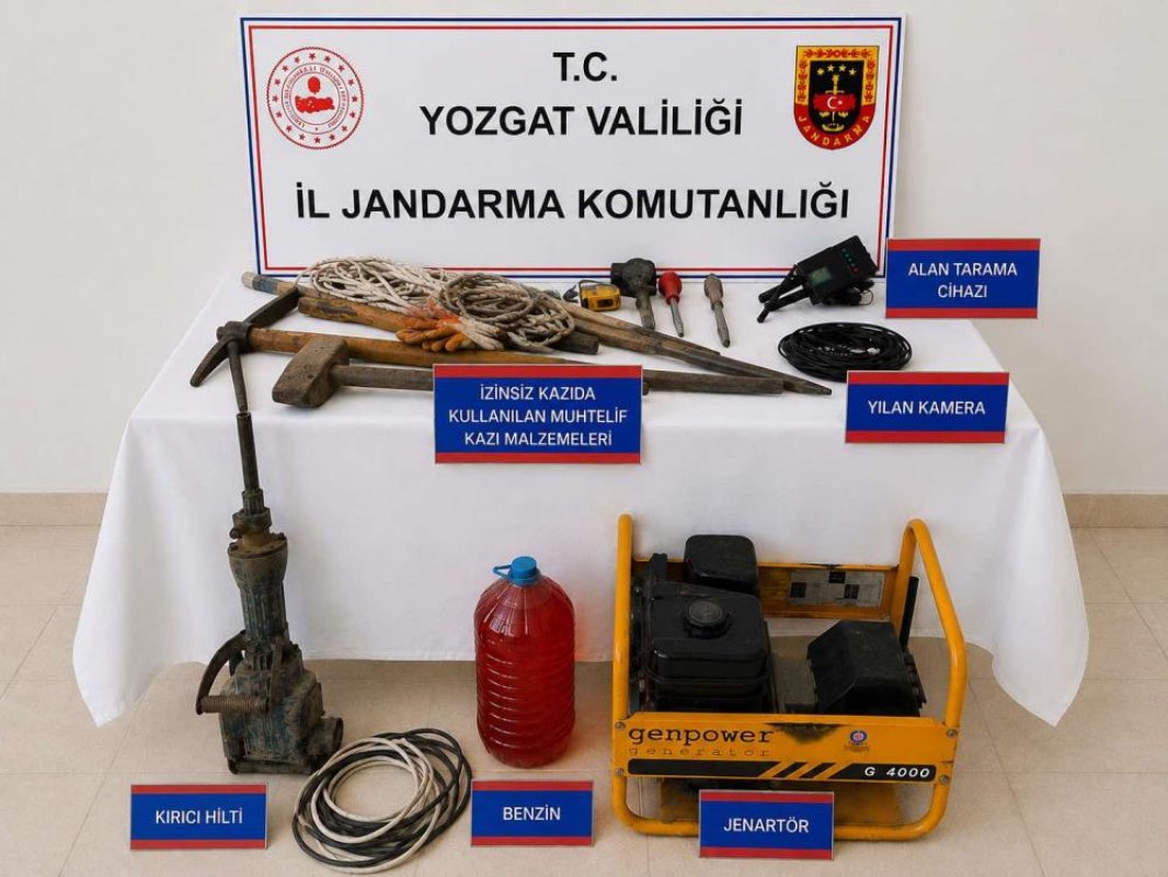 Yozgat'taki kaçak kazıda çeşitli malzemeler ele geçirildi